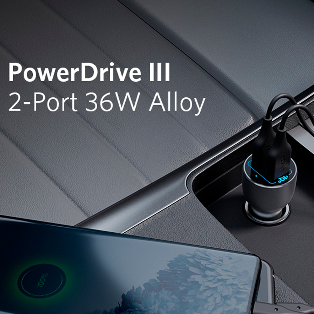 ANKER ANK-CCHARGER-POWERDRIVE3-B - Anker - Mechero coche de metal - Potencia 36W - Carga rápida 18W | Tecnología QC3.0 - Salidas 2x USB-A - Carga 2 dispositivos a la vez | Color negro - imagen 2