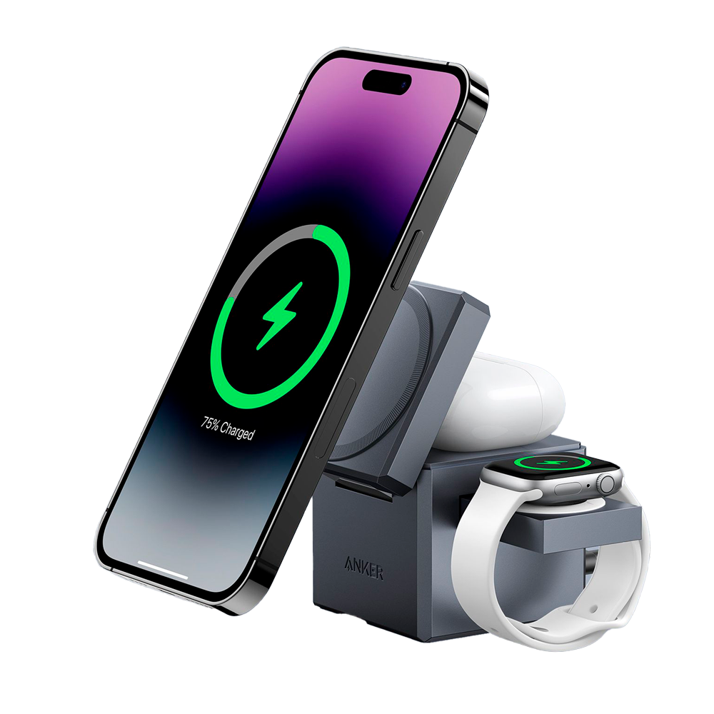 ANKER ANK-CUBE-3-IN-1-G - Anker - Estacion de carga inalámbrica 3 en 1 - Tecnología Magsafe - Para iPhone, Airpods y Apple Watch - Formato plegable y compacto - Carga rápida 3 dispositivos a la vez - imagen 2
