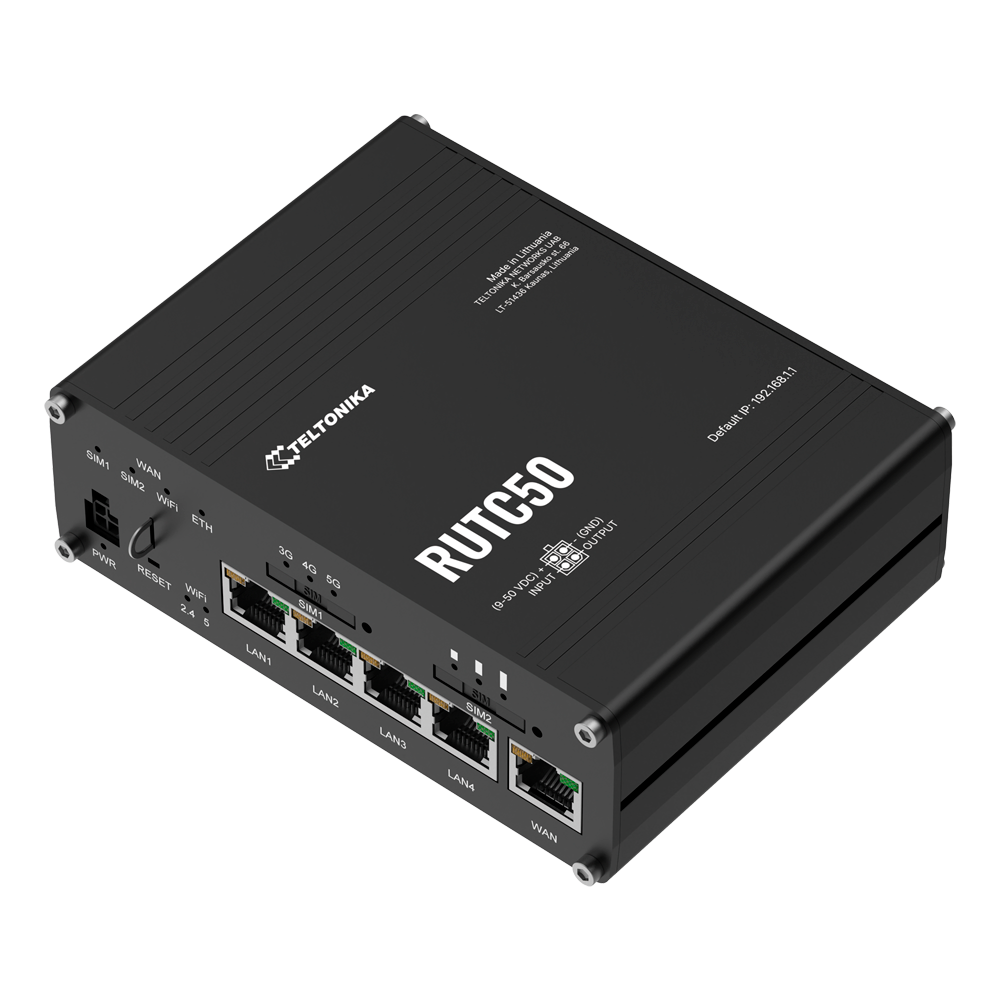 TELTONIKA TK-RUTC50 - Router Industrial Teltonika 5G y Wi-Fi 6 - Velocidades 5G ultra-altas de hasta 3,4 Gbps - Wi-Fi 6 Dual-band MU-MIMO superior - Resiliencia con doble SIM y soporte de eSIM - 5 puertos Gigabit Ethernet (1 WAN + 4 LAN) - Procesamiento a - imagen 2
