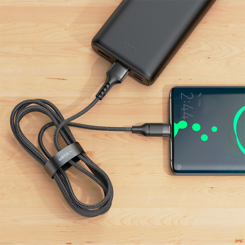 VEGER VG-AC03 - Veger - Cable USB 2.0 para portátiles - USB-A a USB-C - Cubierta de metal, Nylon trenzado - Longitud 1.2m - Carga rápida | Color negro - imagen 2