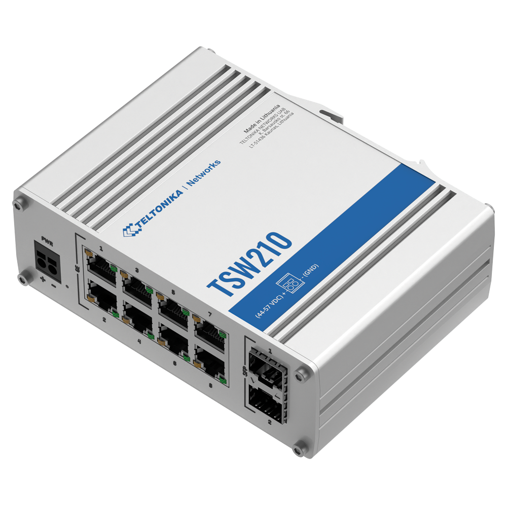 TELTONIKA TK-TSW210 - Teltonika Switch No gestionable Industrial - 8 puertos Ethernet RJ45 Gigabit +2 SFP Gigabit - Rugerizado Carcasa Aluminio - Plug and Play - Alimentación DC 7 a 57V - Led de Estado - imagen 2