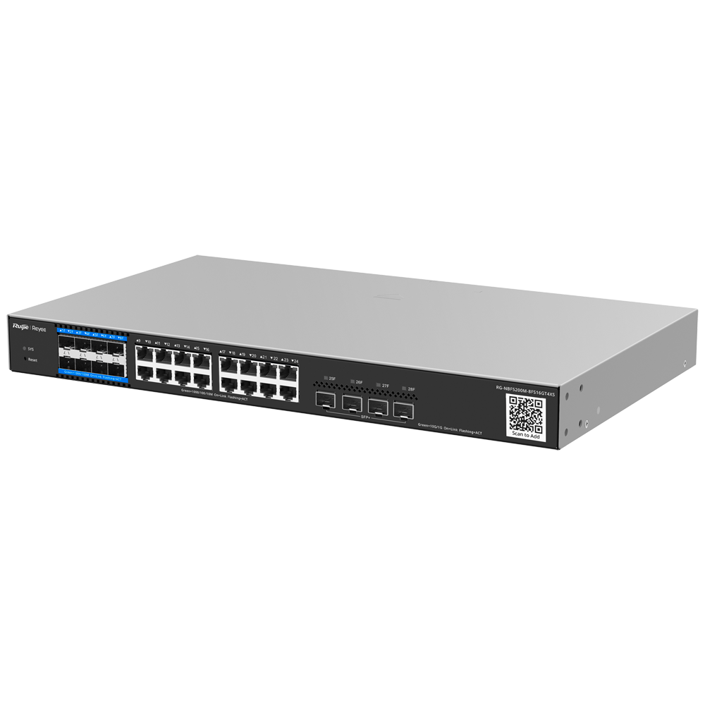 REYEE RG-NBF5200M-8FS16GT4XS - Reyee E-Lighten Switch Cloud Capa 3 - 16 puertos RJ45 Gigabit + 4 puertos SFP+ 10 Gbps - 8 Puertos SFP E-Lighten (PON/Ethernet) - Static LAG/DHCP Snoop/IGMP Snoop/Port Mirror - VLAN/Port Isolation/STP/RSTP/ACL/QoS/802.1X - S - imagen 2