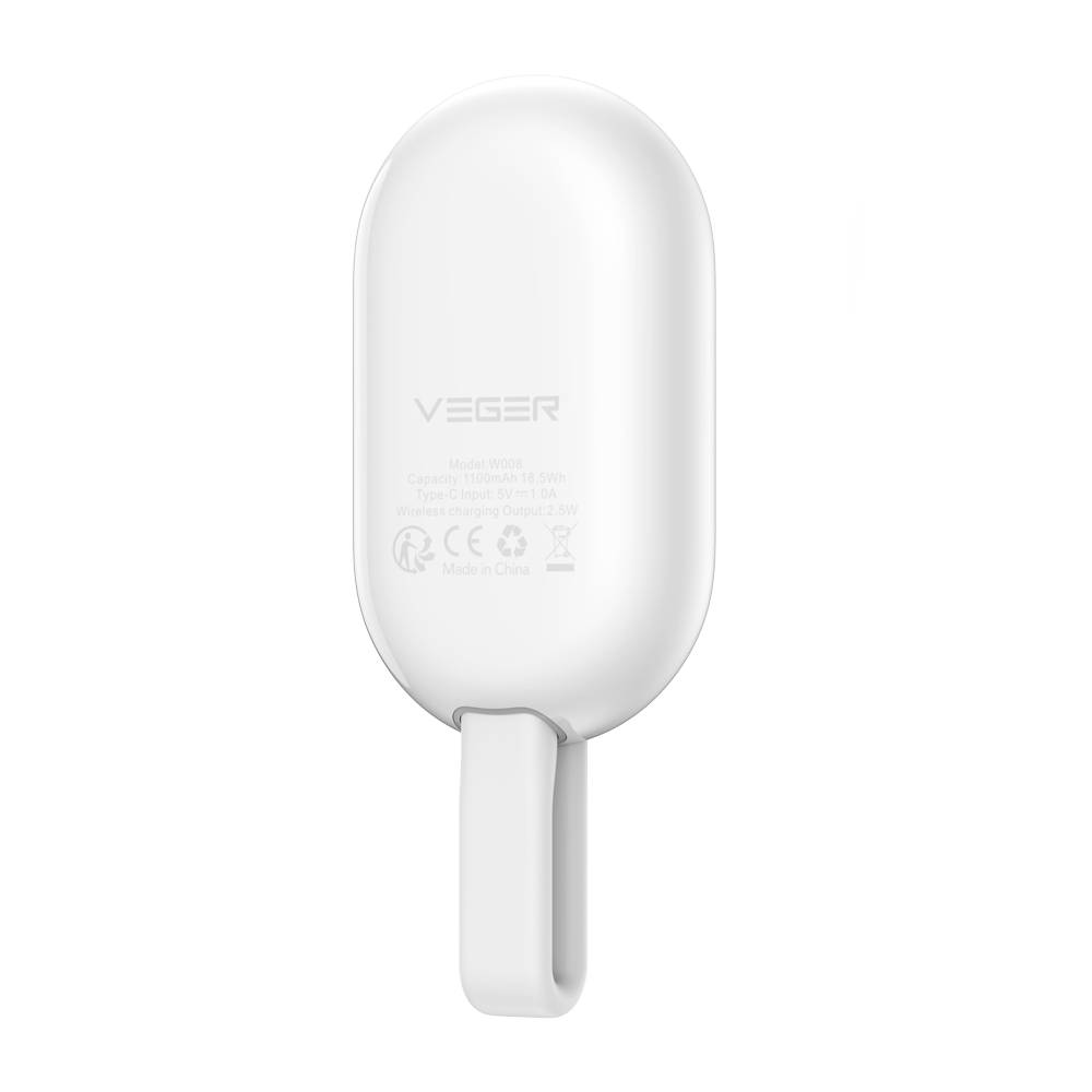 VEGER VG-W0102 - VEGER Power bank inalámbrica con LEDs - Capacidad 1200mAh - Entrada USB-C - Salida Inalámbrica para AppleWatch - Carga 1 dispositivo - Color blanco - imagen 2