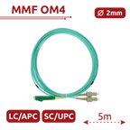 SAFIRE SF-LC-APC-SC-UPC-OM4-DX-5M - Cable de conexión de fibra óptica dúplex - Fibra multimodo OM4 de alta velocidad - Conectores híbridos LC APC y SC UPC - Longitud exacta de 5 metros - Cubierta exterior LSZH color Aqua - Compatibilidad de uso genérica u - imagen 2