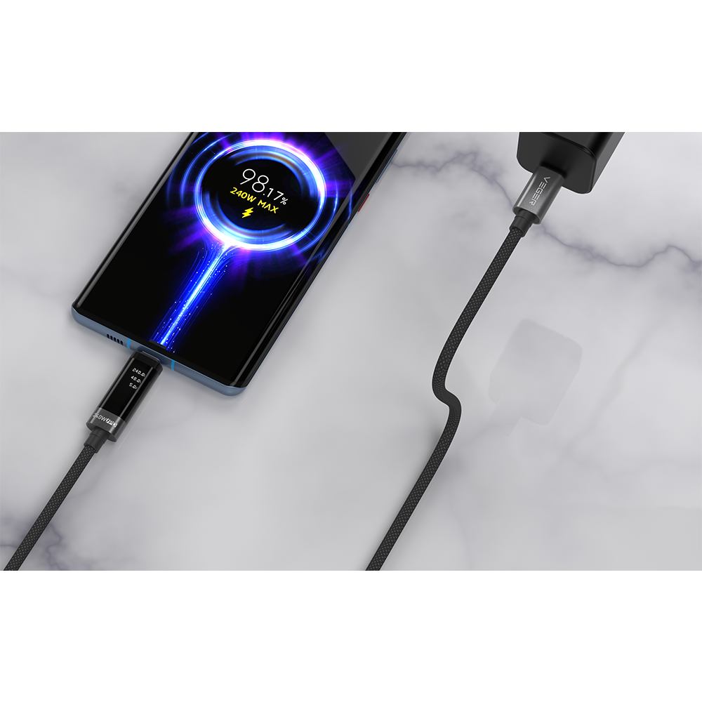 VEGER VG-DC120-CC1.2 - Veger - Cable USB 2.0 para cualquier dispositivo - USB-C a USB-C - Conector con display multifunción - Carga rápida PD 240W | 480Mbps - Longitud 1.2m | Color negro - imagen 2