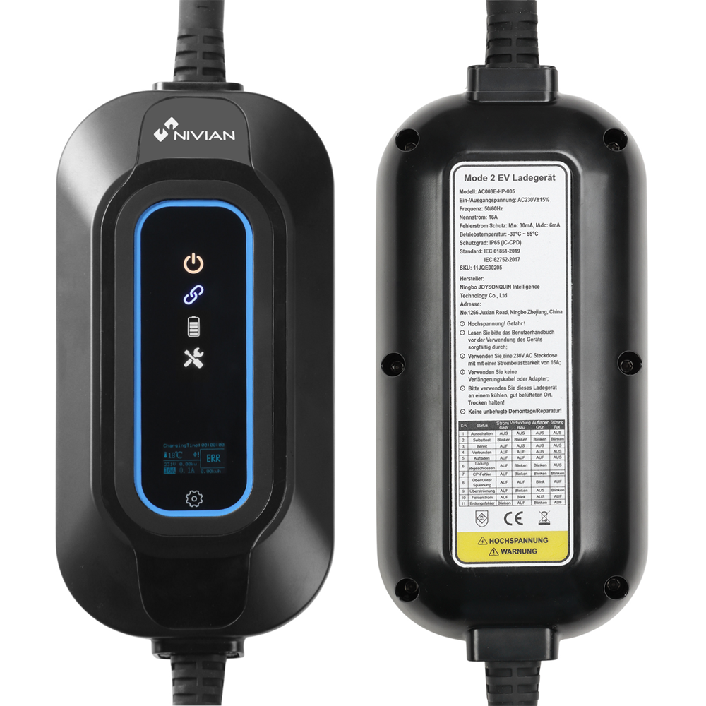 NIVIAN NV-EVCHARGER-PORTABLE-SCHUKO - Cargador portable para vehículos eléctricos - Potencia 3,7kW / 16A / Monofásica - Conector tipo 2 - Protección IP65 - Plug and Charge - Salida Schuko - imagen 2