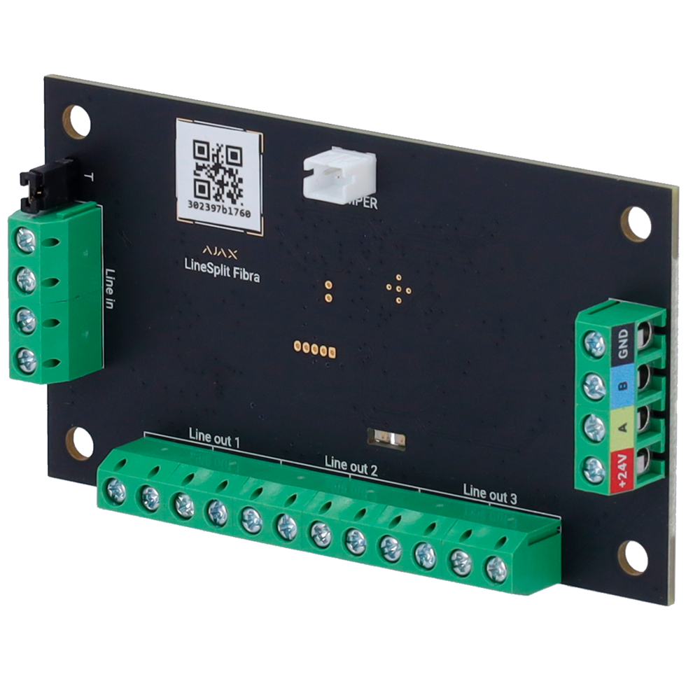 AJAX FIBRA-LINESPLIT-NF - Módulo para dividir una línea Fibra en cuatro - Certificado NFA2P y grado 3 - Protocolo Fibra - Alcance del cable hasta 2.000 metros - Instalación en cualquier punto del bus, - Incluso detrás de otro LineSplit - imagen 2