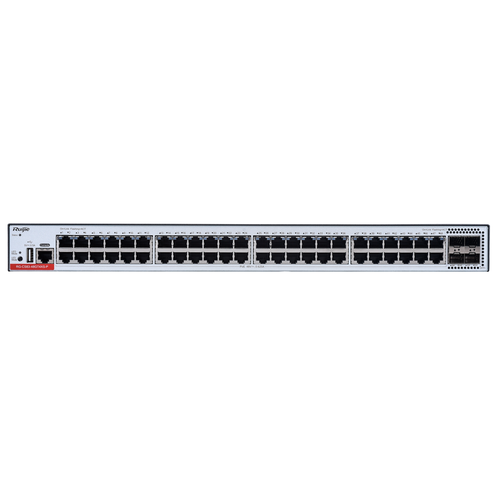 RUIJIE ENTERPRISE RG-CS83-48GT4XS-P - Ruijie Cloud Managed Layer 3 PoE+ Switch - 52 Puertos Totales (48 PoE+ / 4 Uplinks 10G SFP+) - Enlaces de fibra de 10 Gbps de ultra velocidad - Potencia PoE+ estable de 30W / Total 405W - Redundancia de arranque Dual - imagen 2