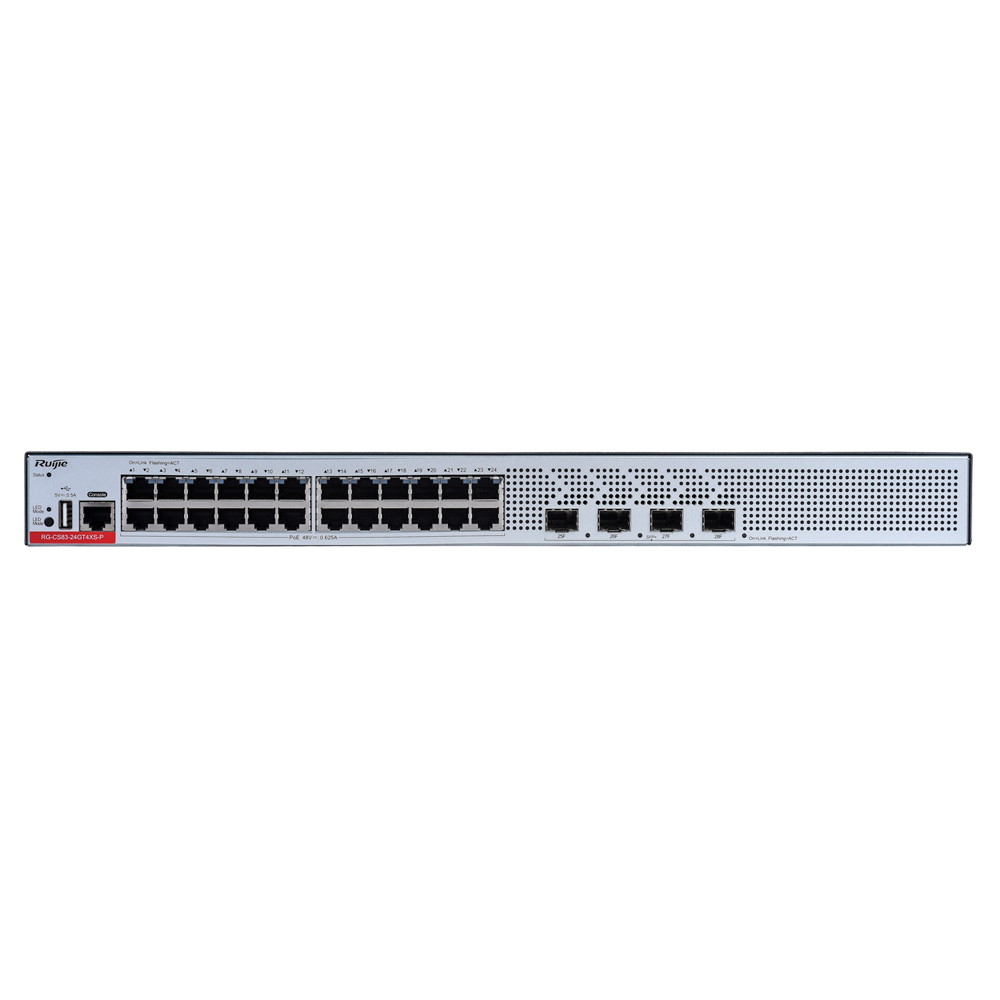 RUIJIE ENTERPRISE RG-CS83-24GT4XS-P - Ruijie Cloud Managed Layer 3 PoE+ Switch - 28 Puertos Totales (24 PoE+ / 4 Uplinks 10G SFP+) - Enlaces de fibra de 10 Gbps de ultra velocidad - Potencia PoE+ estable de 30W / Total 370W - Redundancia de arranque Dual - imagen 2