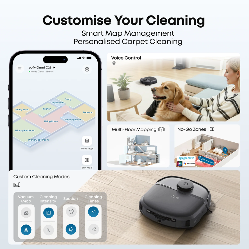 EUFY-CLEAN-OMNI-C28 - Robot Aspirador Eufy C28 - Potencia máxima de 15.000 Pa - Base de autovaciado - Limpieza a presión / Navegación láser iPath - Mapas Varios Pisos - Alexa / Google / Siri - imagen 2