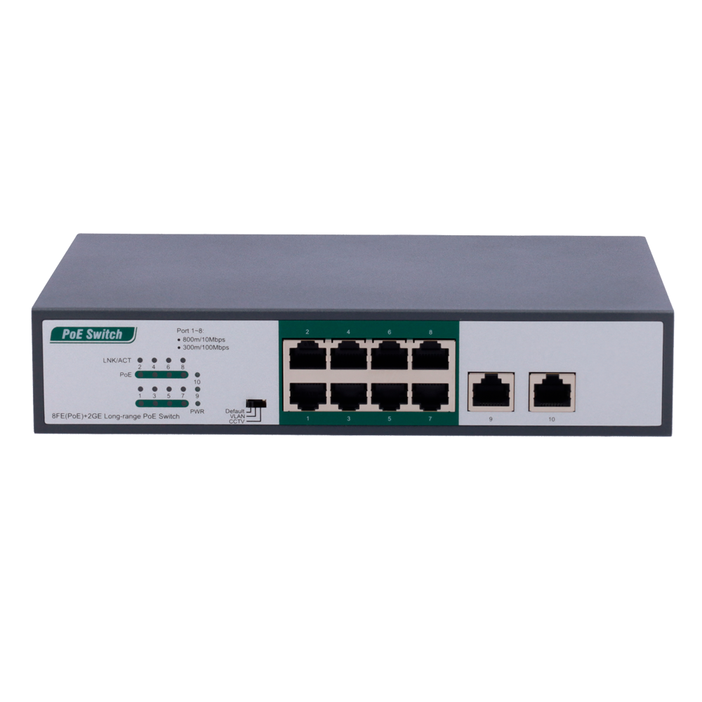MARCA BLANCA SW1008POE-H-800M-120W - Switch PoE - 8 puertos PoE FE + 2 GE - Velocidad 8 x10/100Mbps + 2 x10/100/1000Mbps - 8 puertos PoE+ para hasta 800m con accesorio - Hasta 120 W de Potencia Total PoE - Norma IEEE802.3at PoE / af PoE+ - imagen 2