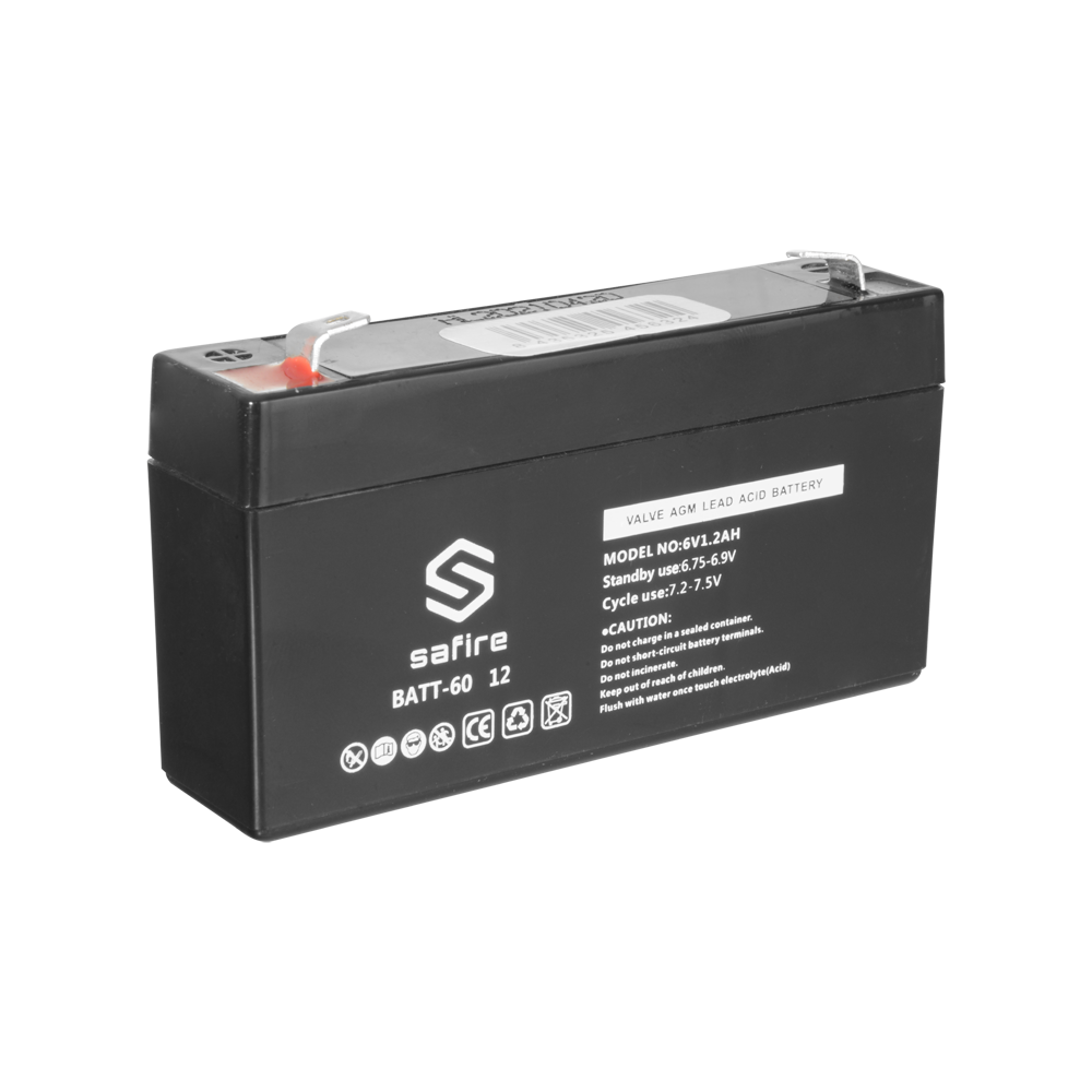 SAFIRE BATT-6012 - Batería recargable - Tecnología plomo ácido AGM - Voltaje 6 V - Capacidad 1.2 Ah - 58 x 97 x 24 mm / 290 g - Para respaldo o uso directo - imagen 2