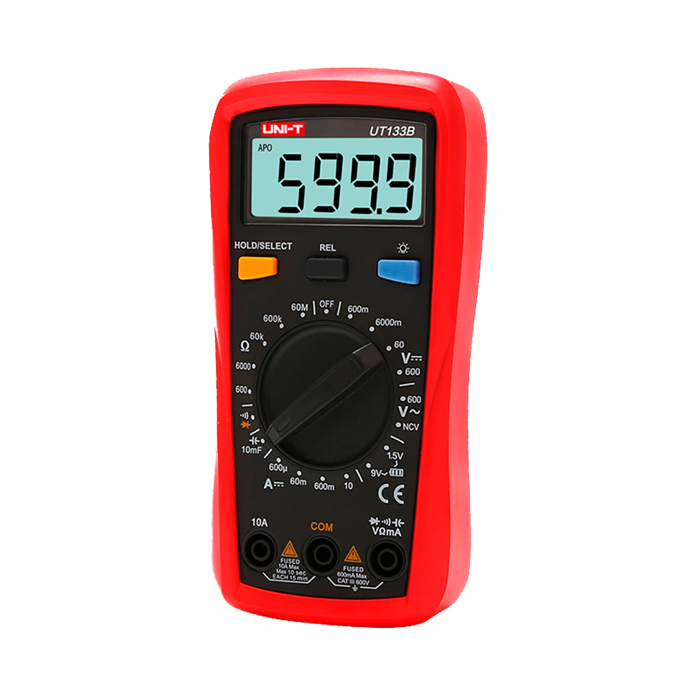 UNI-T UT133B - Multímetro digital de mano - Medición de voltaje en DC y AC hasta 600V - Medición de intensidad en DC hasta 10A - Medición de resistencia y capacitancia - Función NVC | Test de continuidad - Test de batería - imagen 2