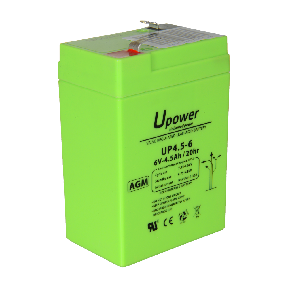 UPOWER BATT-6045-U - Upower - Batería recargable - Tecnología plomo ácido AGM - Voltaje 6 V - Capacidad 4.5 Ah - 106 x 70 x 47 / 810 g - Para respaldo o uso directo - imagen 2