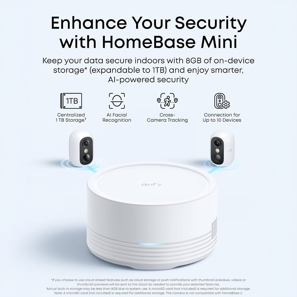 EUFY-SOLOCAM-C35-KIT-B - EufyCam C35 2+1 (HomeBase Mini) - Visión nocturna a color PureColor - IA detecta personas, vehículos y mascotas - MicroSD hasta 256 GB / HomeBase Mini: 1TB - Batería recargable 6500 mAh integrada - Apta para exterior IP67 - imagen 2