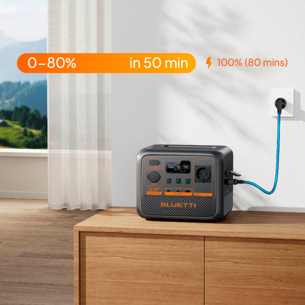 BLUETTI BL-AC50P - Batería portátil Bluetti - Gran capacidad 504Wh (18Ah) - Potencia pico 1200W - Salidas y formas de recarga múltiples - 3000 ciclos de vida | Función UPS | IP65 - Pantalla LCD | Control a través la APP - imagen 2