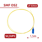 SAFIRE SF-SC-UPC-OS2-0015M-D09-Y - Pigtail de fibra óptica simplex - Fibra monomodo G657A2 de alto rendimiento - Conector SC con pulido UPC - Diámetro ultrafino de 0.9 mm (tight buffer) - Longitud exacta de 1.5 metros - Cubierta exterior LSZH color amaril - imagen 2