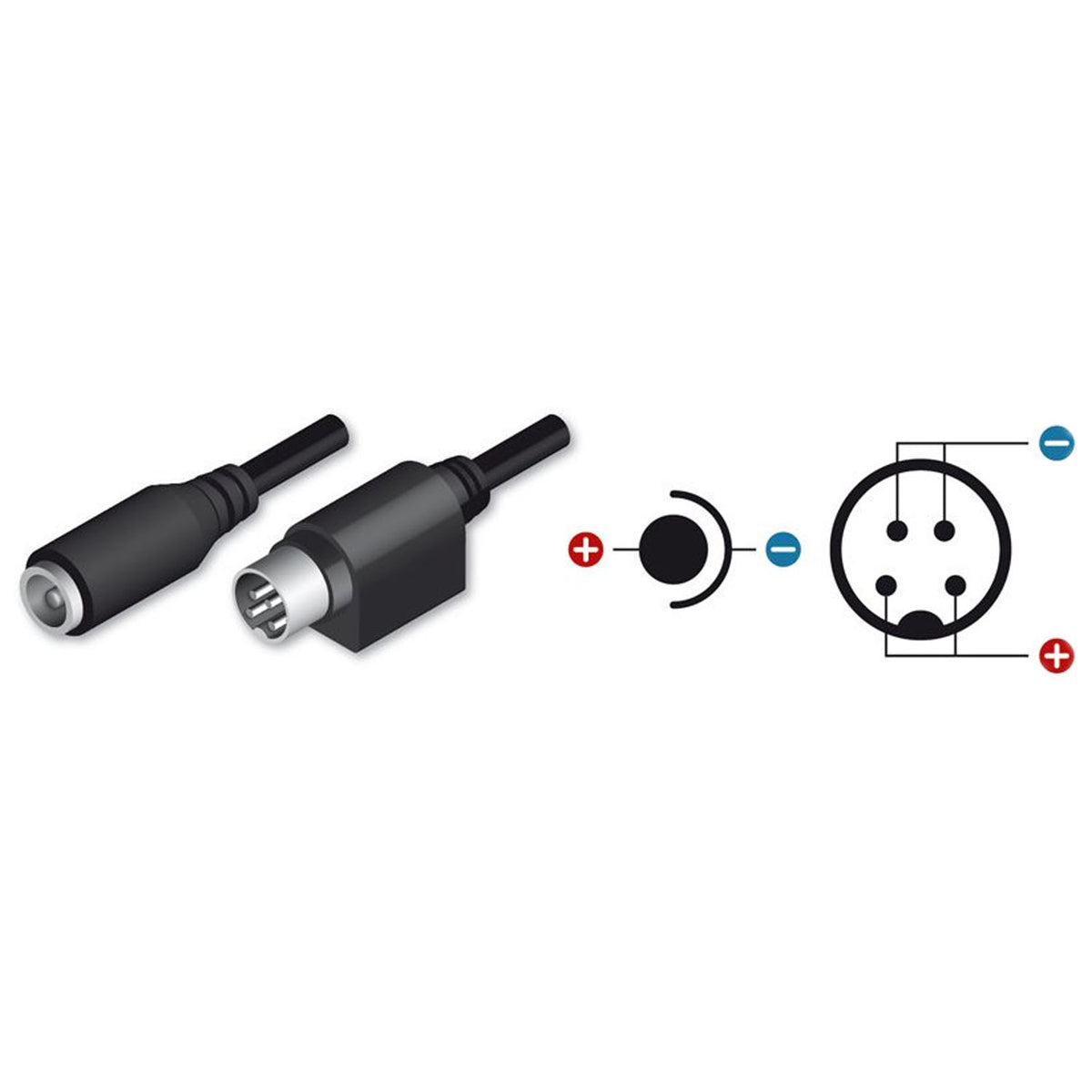 SAFIRE CON-DC-HIK - Adaptador DC - 105 mm de largo - Conector hembra Mini Din - Conector macho estándar - Adapta alimentador estándar - Para grabadores SAFIRE - imagen 2