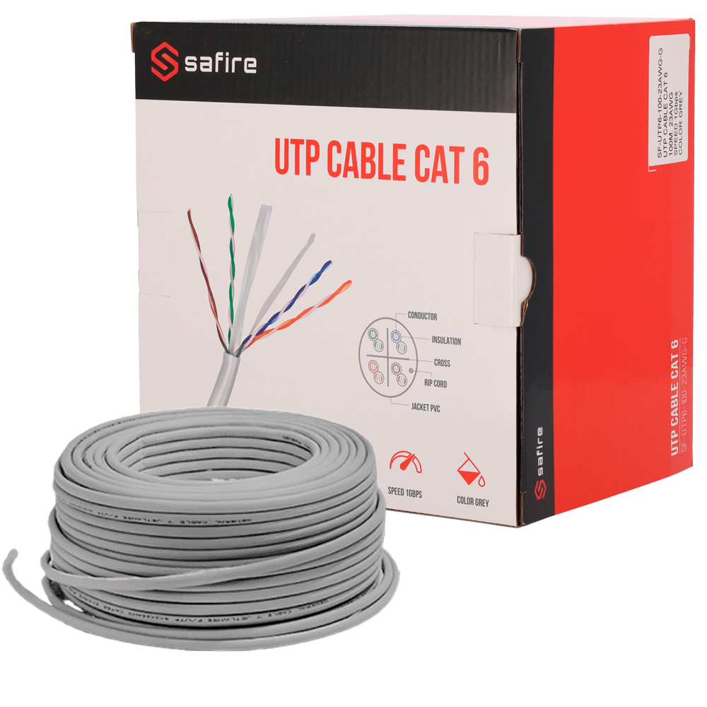 SAFIRE SF-UTP6-100-23AWG-G - Safire Cable UTP categoría 6 - Conductor CCA - Diámetro 23 AWG-0,58mm - Cumple con 90m Fluke test - Cubierta exterior PVC - Se suministra en caja de 100m / Color gris - imagen 2