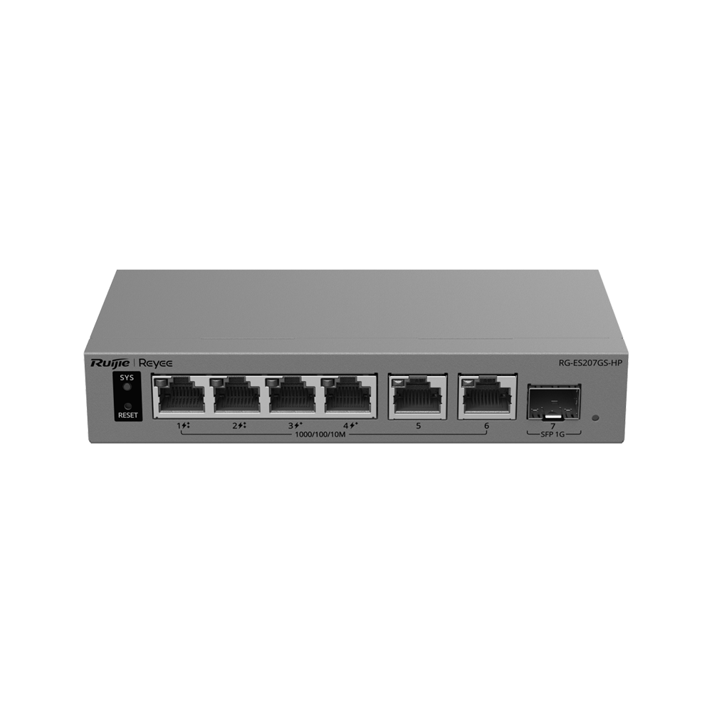 REYEE RG-ES207GS-HP - Ruijie Reyee Cloud Managed L2 PoE Switch - 6 puertos Gigabit y 1 ranura SFP de subida - Puertos 1 y 2 con inyección PoE++ (802.3bt) - Presupuesto total de energía PoE de 120 W - PoE Watchdog y suministro ininterrumpido - Interruptor - imagen 2