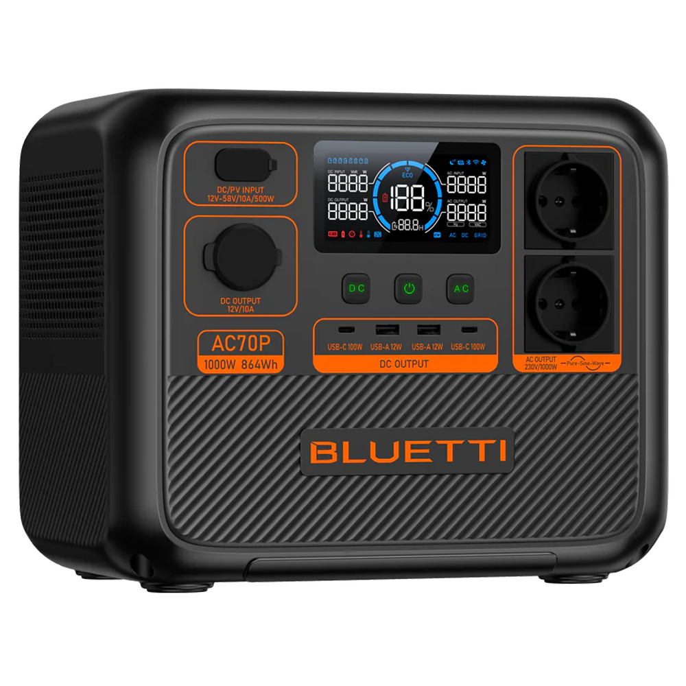 BLUETTI BL-AC70P - Batería portátil Bluetti - Gran capacidad 864Wh - Potencia salida 1000W max - Entradas y salidas múltiples - 3000 Ciclos de vida - Función UPS - imagen 2