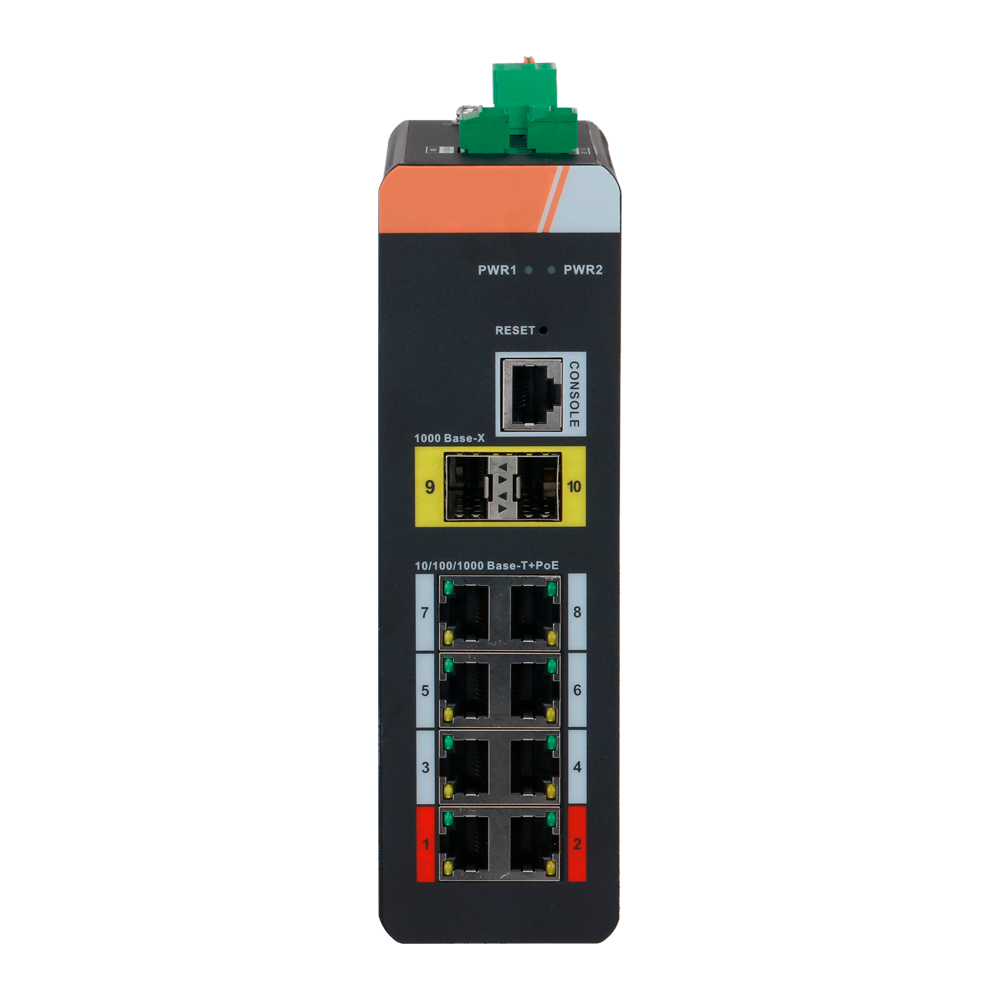 X-SECURITY XS-SWI1008HIPOE-MGF-120-DIN - X-Security Industrial L2 Managed Switch - 10 Puertos Totales (8 PoE GE / 2 Uplinks 1G SFP) - Suministro de ultra potencia PoE++ de hasta 90W - Alta disponibilidad con soporte de anillo ERPS - Tolerancia térmica ext - imagen 2