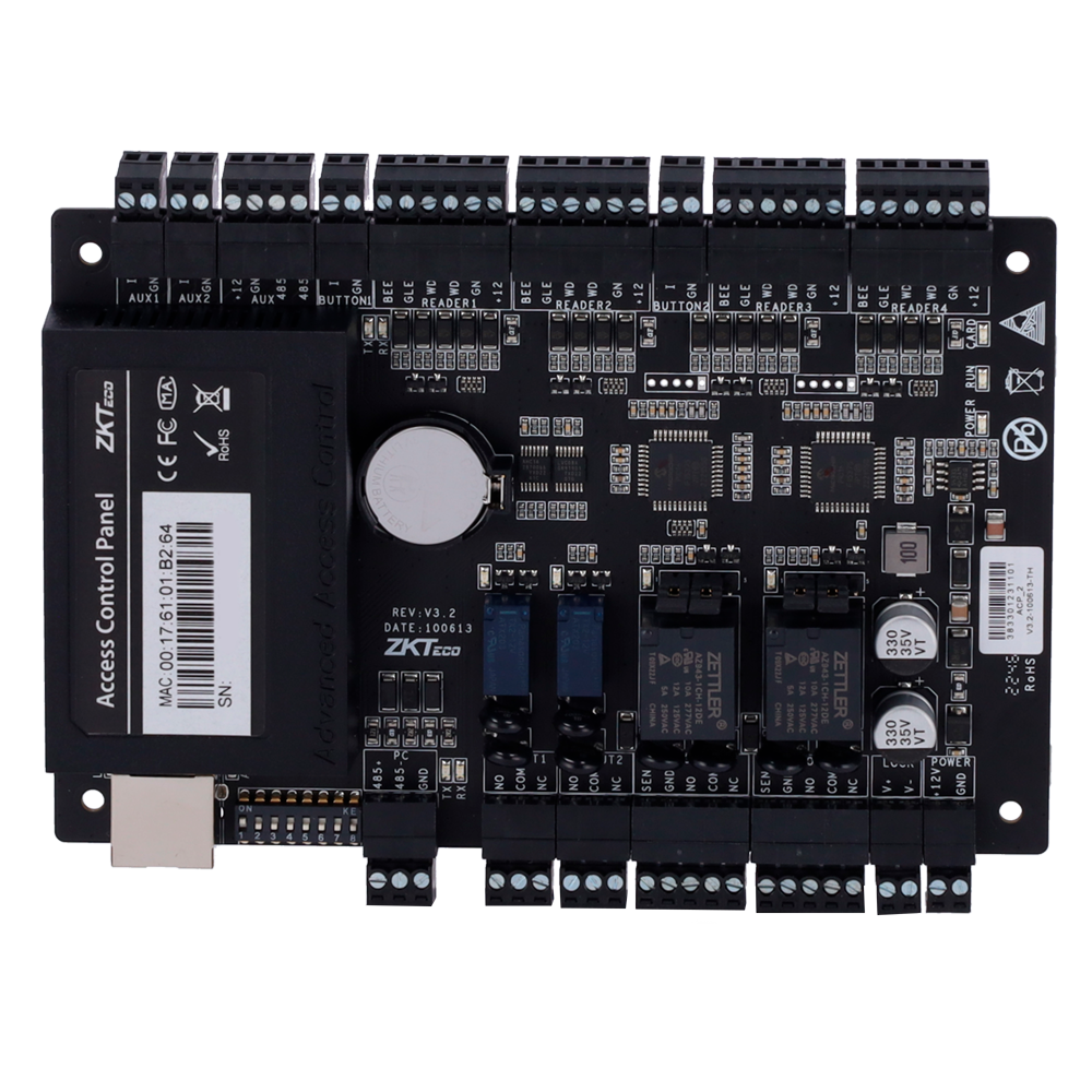 ZKTECO ZK-C3-200PRO - Controladora de acceso - Tarjeta, QR o PIN - Comunicación TCP/IP - 4 lectores por Wiegand - Salida de relé para 2 puertas - Software Accesos: ZKBioCV - imagen 2