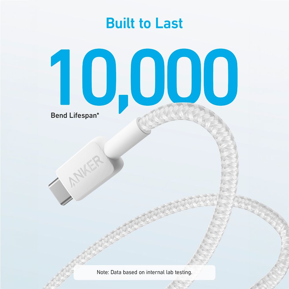 ANKER ANK-322-USBA-USBC-90-W - Anker - Cable USB2.0 - USB-A a USB-C - Cable de nylon trenzado - Longitud 0.9m - Carga rápida hasta 15W | Color blanco - imagen 2