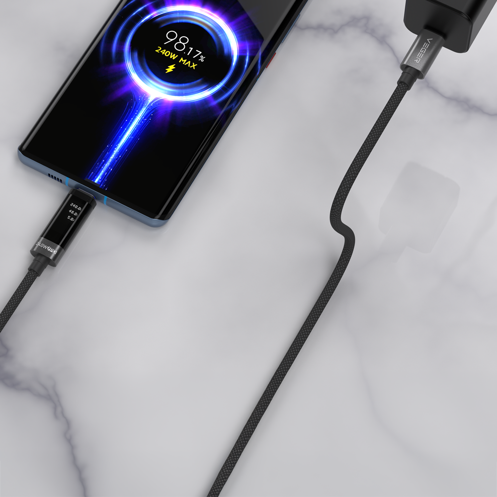 VEGER VG-DC120-CC1.5 - Veger - Cable USB 2.0 para cualquier dispositivo - USB-C a USB-C - Conector con display multifunción - Carga rápida PD 240W | 480Mbps - Longitud 1.5m | Color negro - imagen 2