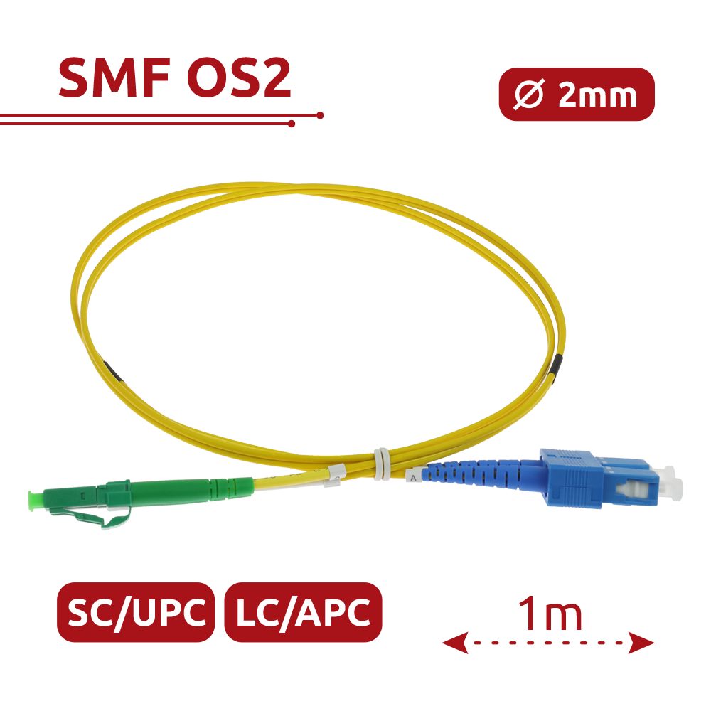 SAFIRE SF-LC-APC-SC-UPC-SM-DX-1M - Cable de conexión de fibra óptica dúplex - Fibra monomodo G657A2 de alto rendimiento - Conectores híbridos LC APC y SC UPC - Longitud exacta de 1 metro - Cubierta exterior LSZH color amarillo - Compatibilidad de uso gené - imagen 2