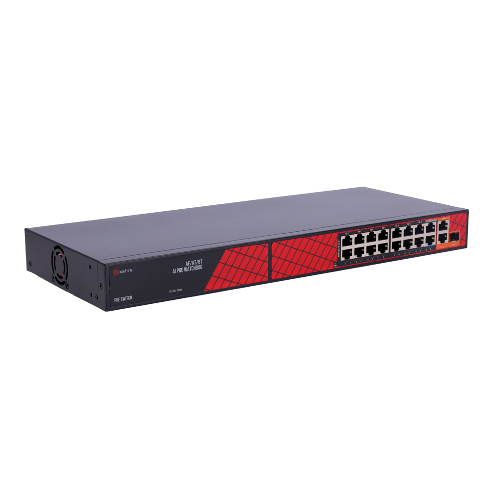 SAFIRE SF-SW1916HIPOE-HF-300 - Safire Switch Hi-PoE - 16 Puertos PoE + 2 Uplink RJ45 + 1 Uplink SFP - Hibrido 15x10/100Mbps + 4x10/100/1000Mbps - 14 Puertos PoE+ 30W + 2 Puertos Hi-PoE 60W - PoE Watchdog / PoE Extendido - Hasta 300W Potencia PoE total - imagen 2