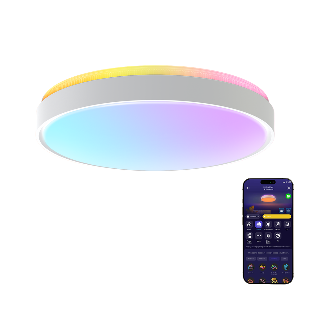 GOVEE GV-CEILING-H60A6-15IN-ROUND - Plafón Govee redondo 38cm doble LED - Wi-Fi 2.4 GHz + Bluetooth - Color segmentado + Blanco cálido/frío - Intensidad 4300 lúmenes - Matter / Homekit / Alexa / Google Home - Para interior - imagen 2