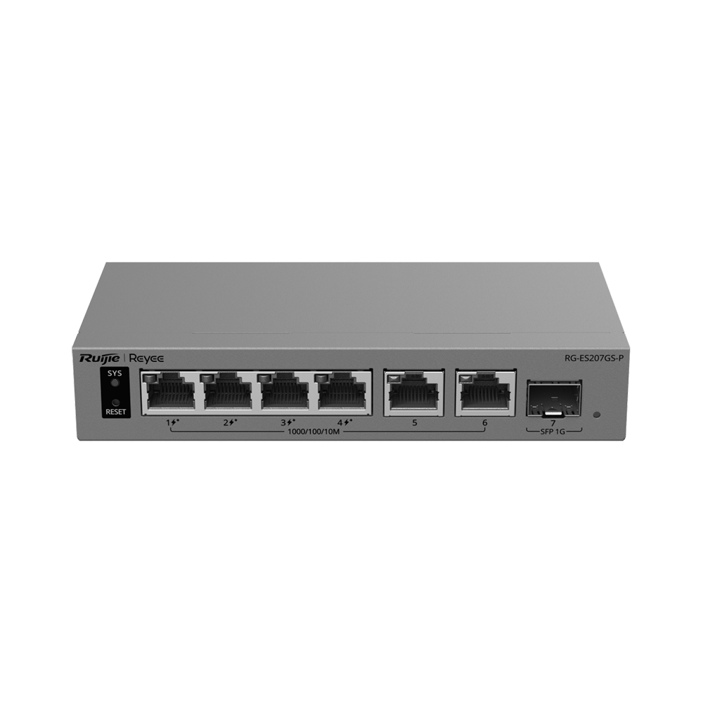 REYEE RG-ES207GS-P - Ruijie Reyee Cloud Managed L2 PoE Switch - 6 puertos Gigabit y 1 ranura SFP de subida - 4 puertos PoE+ con presupuesto total de 54W - PoE Watchdog y suministro ininterrumpido - Gestión gratuita desde Ruijie Cloud y App - Protección co - imagen 2