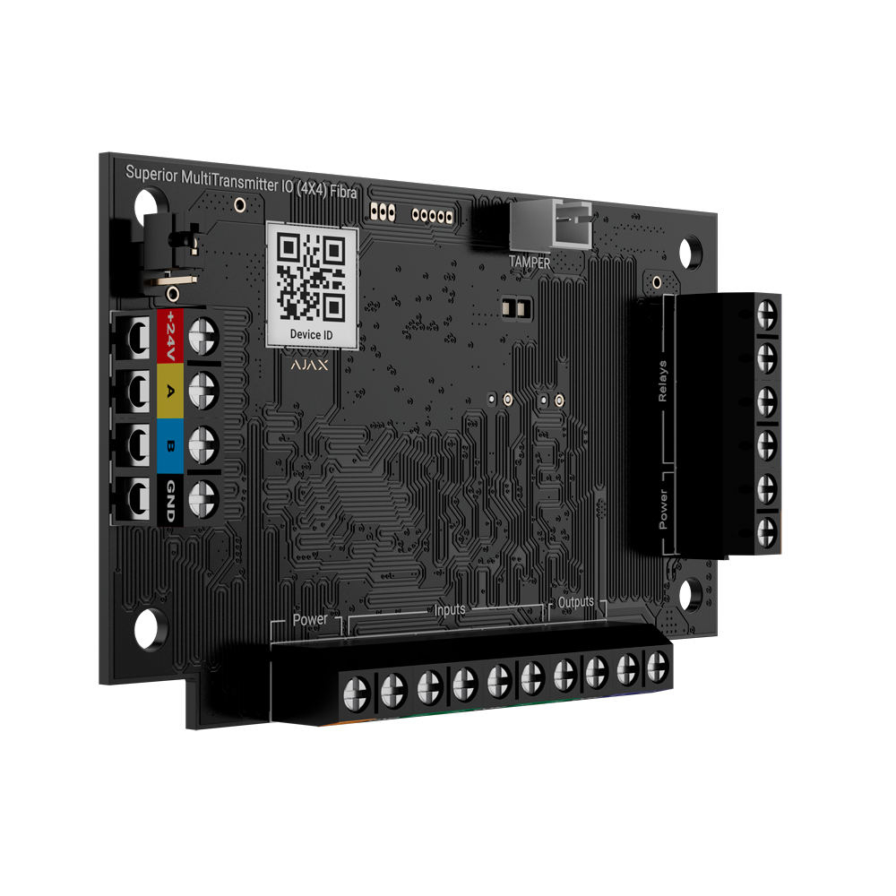 AJAX FIBRA-MULTITRANSMITTER-IO4X4 - Módulo de 4 entradas/4 salidas - Protocolo Fibra - Certificado grado 3 - 4 entradas, 2 salidas relé y 2 salidas lógicas - Alarma configurable NC, NO, EOL, 2EOL, 3EOL - 2 salidas de alimentación 12V / 50 mA - imagen 2