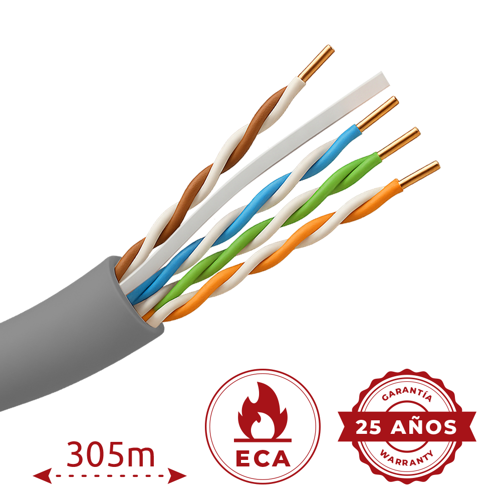 SAFIRE UTP6A-305-PVC-Eca - Safire cable UTP Categoría 6A - Conductor OFC,100% cobre - Diámetro 23 AWG-0,55mm - Certificado CPR: Eca - Cubierta exterior PVC / Color Gris-blanco - Se suministra en bobina de madera de 305m - imagen 2