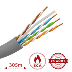 SAFIRE UTP6A-305-PVC-Eca - Safire cable UTP Categoría 6A - Conductor OFC,100% cobre - Diámetro 23 AWG-0,55mm - Certificado CPR: Eca - Cubierta exterior PVC / Color Gris-blanco - Se suministra en bobina de madera de 305m - imagen 2