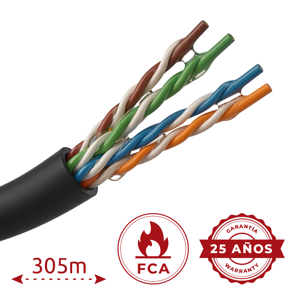 SAFIRE UTP5E-305-JELLY-OUTDOOR - Bobina de cable de red Cat5e de 305 metros - Conductor CCA aluminio recubierto de cobre - Relleno de gel Jelly antihumedad y agua - Cubierta exterior de polietileno PE robusto - Hilo de corte integrado para pelado fácil - imagen 2