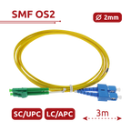 SAFIRE SF-LC-APC-SC-UPC-SM-DX-3M - Cable de conexión de fibra óptica dúplex - Fibra monomodo G657A2 de alto rendimiento - Conectores híbridos LC APC y SC UPC - Longitud exacta de 3 metros - Cubierta exterior LSZH color amarillo - Compatibilidad de uso gen - imagen 2