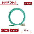 SAFIRE SF-LC-APC-SC-UPC-OM4-DX-10M - Cable de conexión de fibra óptica dúplex - Fibra multimodo OM4 de alta velocidad - Conectores híbridos LC APC y SC UPC - Longitud exacta de 10 metros - Cubierta exterior LSZH color Aqua - Compatibilidad de uso genérica - imagen 2