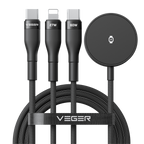 VEGER VG-V730 - Veger - Cable USB 2.0 3 en 1 - USB-C a USB-C, Lightning y Smartwatch - Cubierta de metal, Nylon trenzado - Longitud 1.5m - Color negro - imagen 2