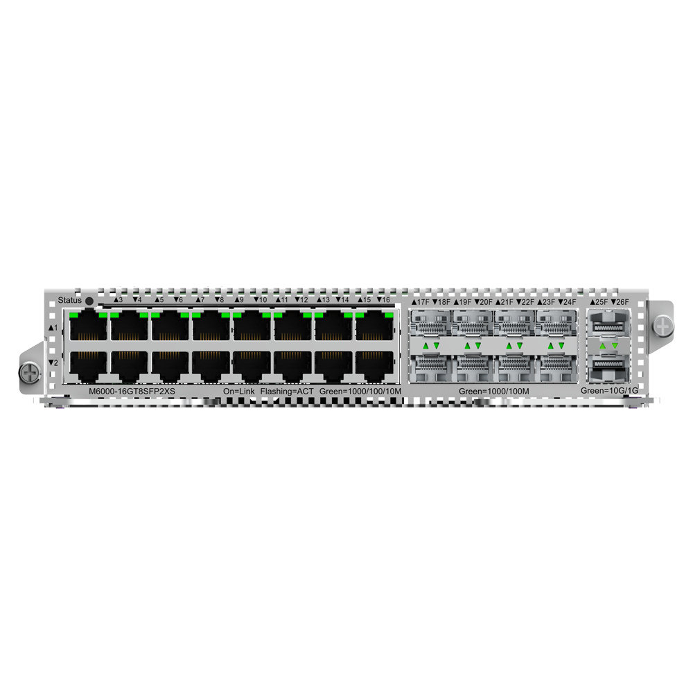 REYEE RG-M6000-16GT8SFP2XS - Ruijie Reyee Tarjeta de línea híbrida para chasis - 16 puertos RJ45 Gigabit para redes locales - 8 ranuras independientes 1GE SFP para fibra - 2 ranuras independientes de ultra velocidad 10G SFP+ - Conectores ópticos tipo LC p - imagen 2