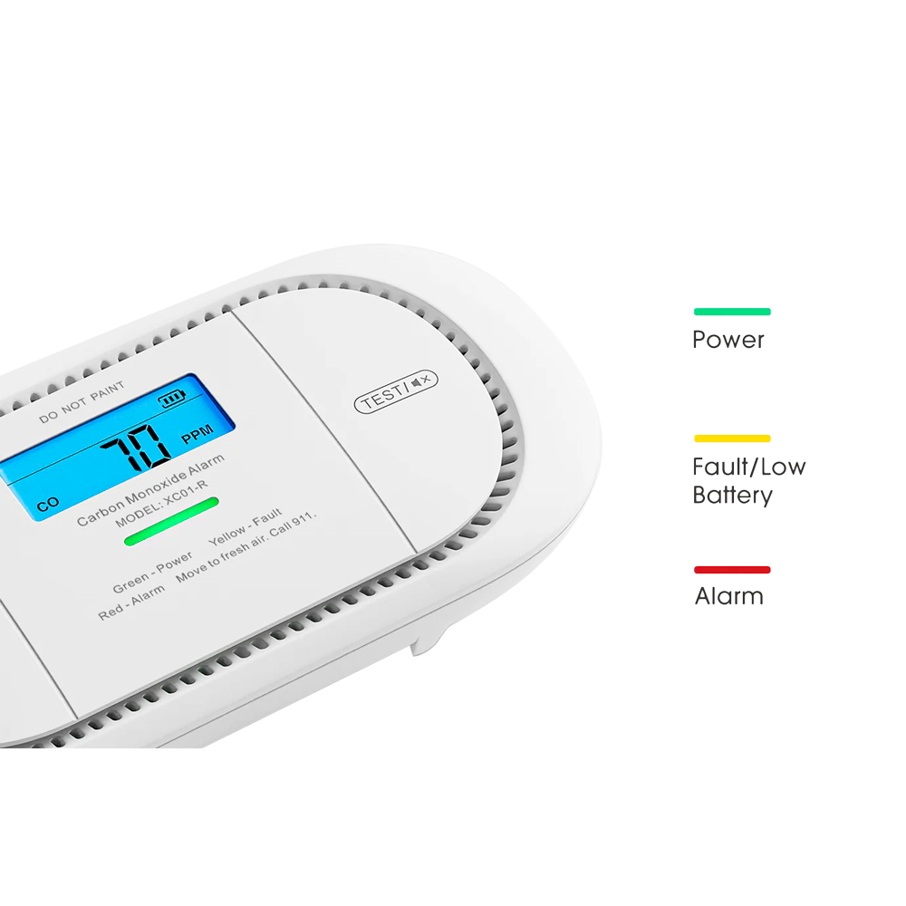 X-SENSE XC01-WR - Detector de CO autónomo X-Sense - Permite conectar 24 detectores por RF 868MHz - Duración de la batería 5 años (reemplazable) - Indicador luminoso y alarma sonora 85 dB a 3m - Botón de Test y pantalla LCD - Certificado EN 50291 - imagen 2