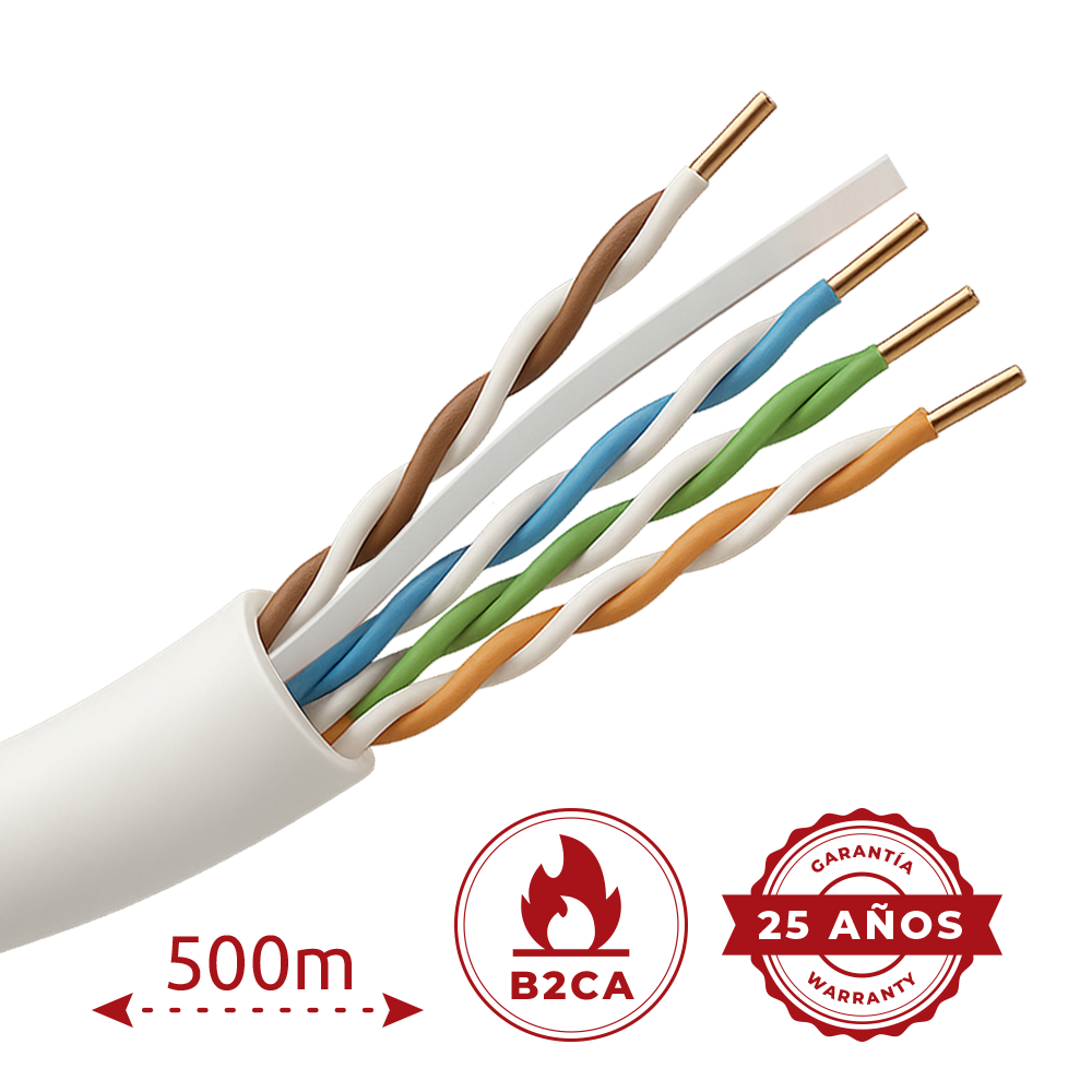 SAFIRE UTP6A-500-LSZH-B2ca - Cable de datos U/UTP Categoría 6A de 4 pares - Conductor de cobre sólido puro Bare Copper - Cubierta exterior LSZH de alta seguridad B2ca - Rendimiento de transmisión de datos hasta 500 MHz - Separador interno cruciforme para - imagen 2