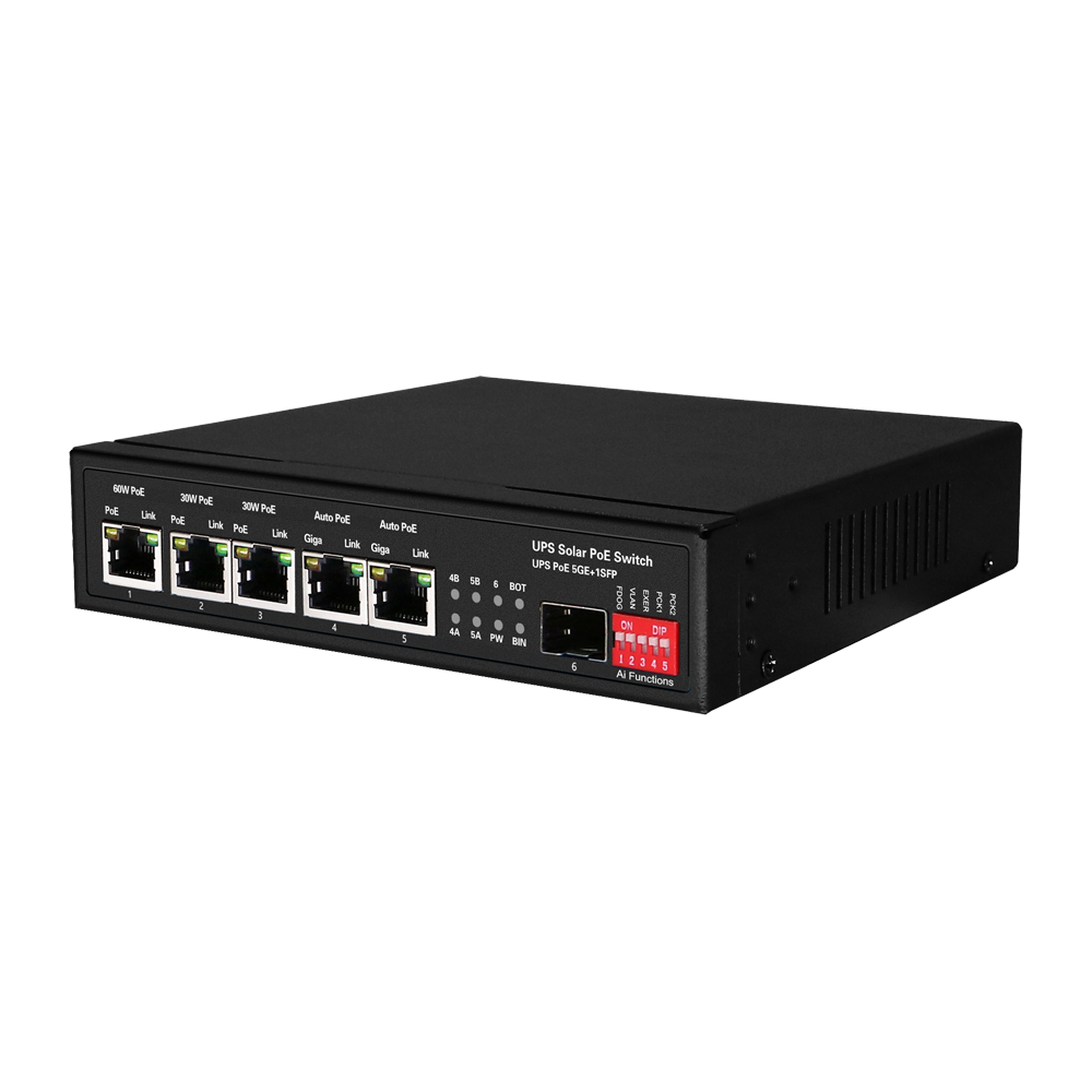MARCA BLANCA SW0605HIPOE-GF-DC-65 - Switch PoE - 5 puertos PoE + 1 SFP - Velocidad de puertos 10/100/1000 Mbps - 1xHi-PoE (60W) + 2xPoE+ (30W) + 2x24/48V (25W) - Hasta 65W de Potencia PoE total - Soporta baterías de 12V/24V y paneles de 400W - imagen 2