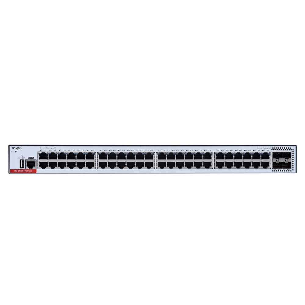 RUIJIE ENTERPRISE RG-CS83-48GT4XS - Ruijie Cloud Managed Layer 3 Access Switch - 52 Puertos Totales (48 GE / 4 Uplinks 10G SFP+) - Enlaces de fibra de 10 Gbps de ultra velocidad - Arquitectura térmica avanzada de ventilación variable - Redundancia de arra - imagen 2