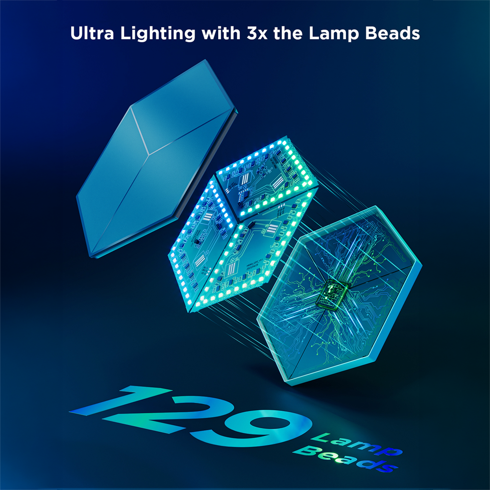 GOVEE GV-HEXA-H606A-ULTRA-7P - Paneles de luz hexagonales Ultra - Wi-Fi 2.4 GHz + Bluetooth - Color segmentado RGBIC - 129 LED beads - Homekit / Alexa / Google Home - Para interior - imagen 2