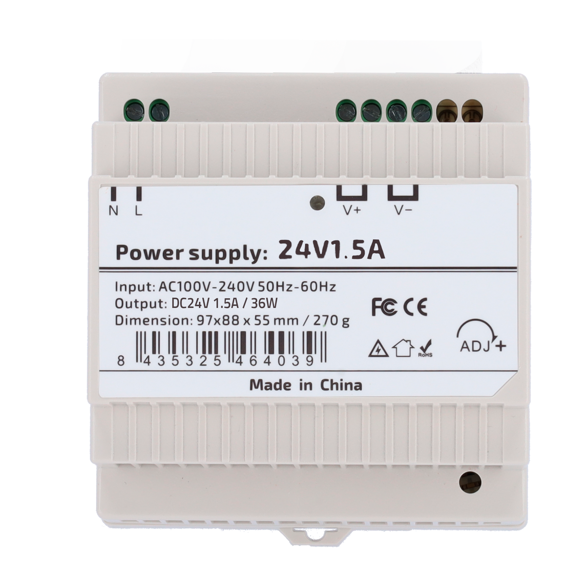 STEADY DC24V1A5-DIN-P - Fuente de alimentación - Salida DC 24 V 1.5 A / 36 W - Voltaje entrada AC 100V ~ 240V 50Hz-60Hz - 97 (Fo) x 55 (Al) x 88 (An) mm - Montaje en carril DIN - Protección: Sobrecarga/Sobrevoltaje/Cortocircuito - imagen 2