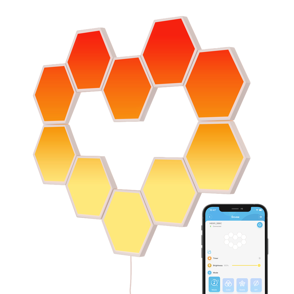 GOVEE GV-HEXA-B6061-PANEL-10P - Paneles de luz hexagonales Govee Glide - Wi-Fi 2.4 GHz + Bluetooth - Color segmentado RGBIC - Homekit / Alexa / Google Home - 40+ Modos de escena - Para interior - imagen 2