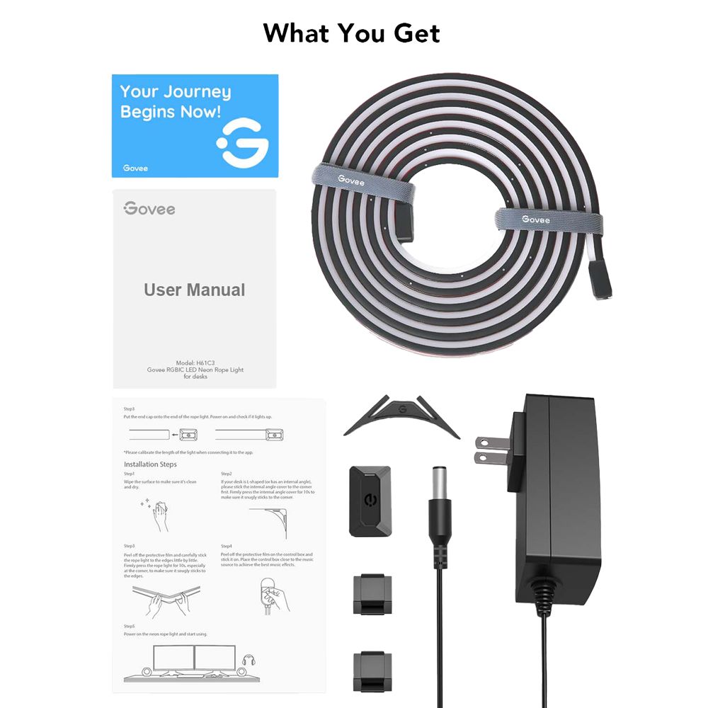 GOVEE GV-NEON-H61C3-3M-DESK - Govee Tira NEON inteligente para escritorios - Wi-Fi 2.4 GHz + Bluetooth - Color RGBIC segmentado / 3m - 84 LEDs/m - Homekit / Alexa / Google Home - Para interior - imagen 2