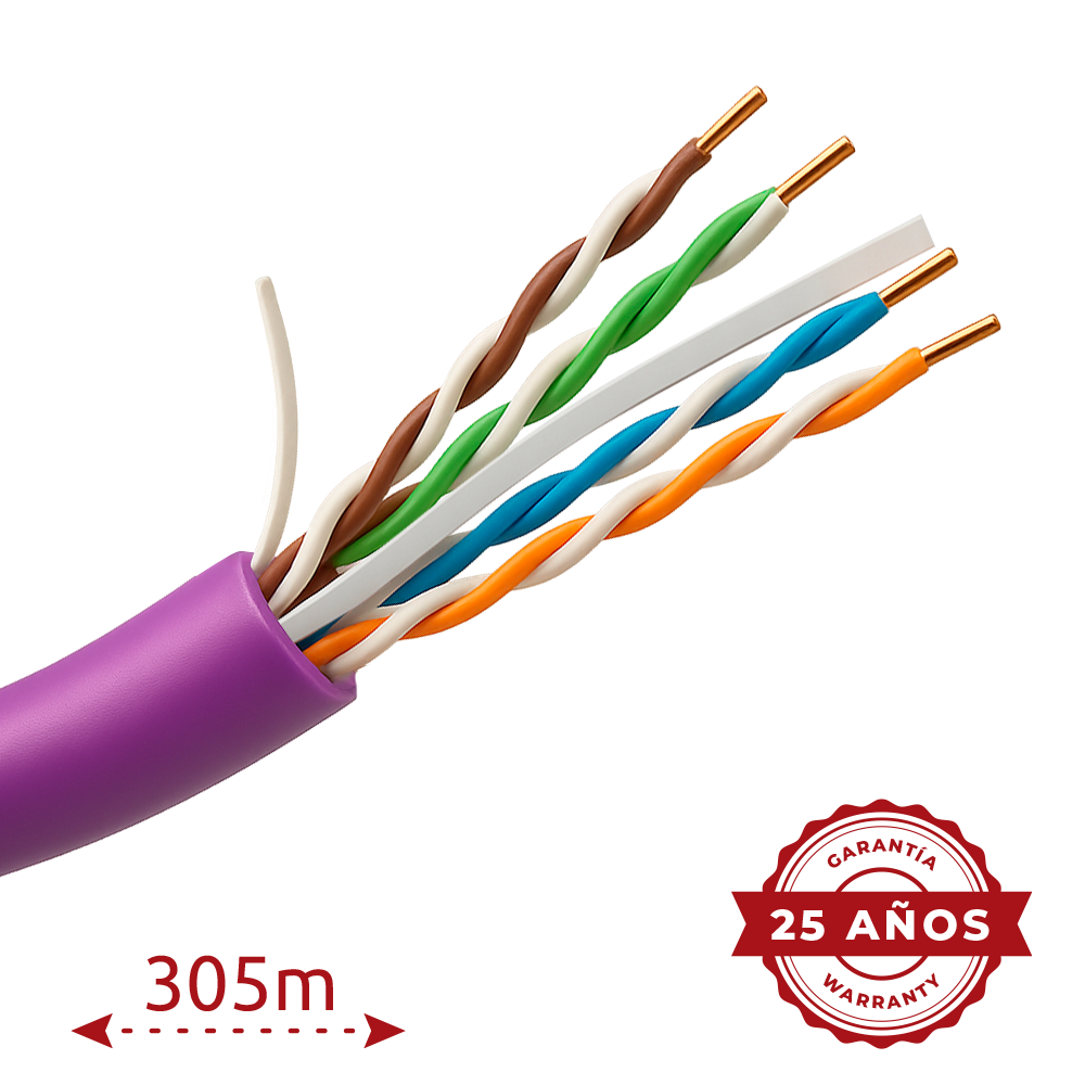 UNIVIEW UV-UTP6-300-BC24AWG-B2CA-R-V - Uniview Cable UTP categoría 6 - Conductor OFC,100% cobre - Diámetro 24 AWG-0,53mm - Certificado CPR: B2ca-s1a,d0,a1 - Cubierta exterior LSZH / Color violeta - Se suministra en bobina de madera de 305m - imagen 2